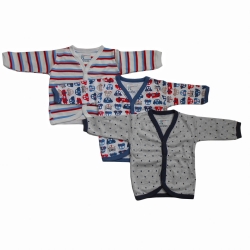 Namma Baby Cotton Front Open Full Sleeves vest- Tshirt -MULTI CUTE Set Of 3,6-9 months