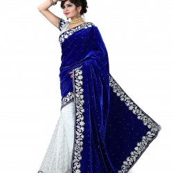 V-Art Womens Velvet & Net Saree