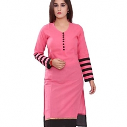 Vatsla Womens Pink and Black Cotton Kurta