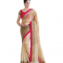 SareeShop Womens Beige Chiffon Saree