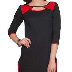 Varibha Girls Branded Stitched Solid Black & Red Cotton Silk Low Price Kurt