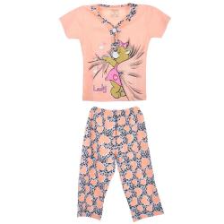 Bumble bee Pink Cotton Girls Night Suit