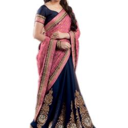 Stylish Navy blue and pink color branded designer saree
