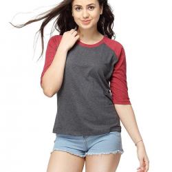 Campus Sutra Women Round Neck Quarter Sleeve T-Shirts