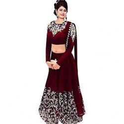 Sky Global Maroon Embroidered Georgette Semi-stitched Lehenga Choli