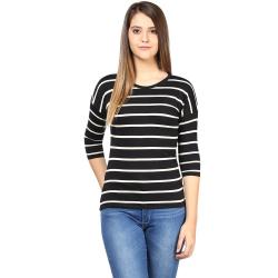 Hypernation Black and White Color Stripped T-Shirts For Women