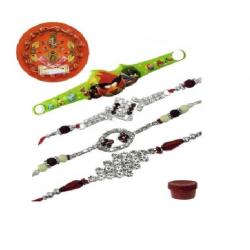 Laviva Fashionable Set of 4 Kids & Bhaiya Rakhis with Rakhi Thali Design Designer Rakhi