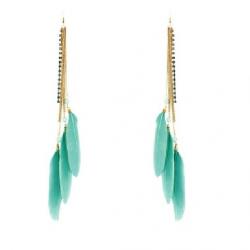 Aaishwarya Green Feather Tassel Crystal Enamel Dangle Earring