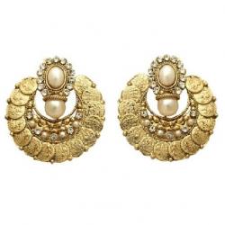 Om Jewells Pearl Laxmi Crystal Alloy Chandbali Earring