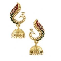 Voylla Artifictial Peacock Textured Crystal Alloy Jhumki Earring