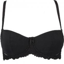 Peches by Peches - Polyamide Underwired Balconette with Lace below Cups Womens Balconette Black Bra