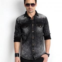 Rodid Mens Solid Casual Denim Black Shirt