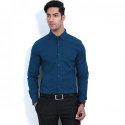 United Colors of Benetton Mens Solid Casual Blue Shirt
