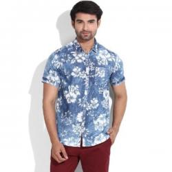 Lee Mens Floral Print Casual Blue Shirt
