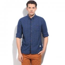 United Colors of Benetton Mens Checkered Casual Black, Blue Shirt