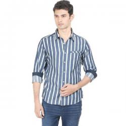 Flippd Mens Striped Casual Blue Shirt