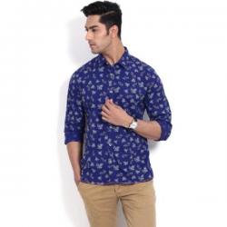 United Colors of Benetton Mens Floral Print Casual Blue Shirt