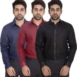 deekshavastra Mens Solid Formal Black Shirt