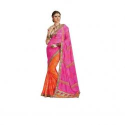 Kvsfab Embriodered,Printed Bandhani Georgette Sari