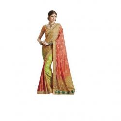 Kvsfab Embriodered,Printed Bandhani Georgette Sari - Multicolor