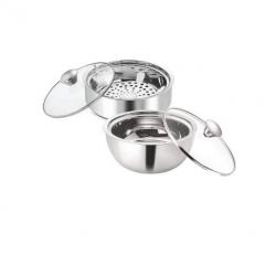 NanoNine Meal Serve S.S. Chapati-Curry Pot Combo1,Pack of 2 Casserole Set