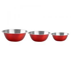 Magna Stainless Steel Coloured German Mixing Bowl-Set of 3 in RED
