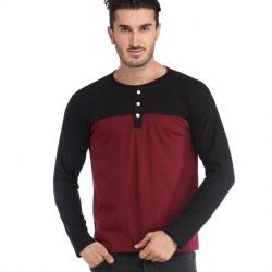Leana Mahroon-Black Henley Men Tshirt