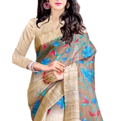 Trendz Printed Cotton Silk Brown Saree