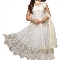 DivyaEmporio Womens White Faux Georgette Brasso Dress Material