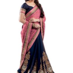 Stylish Navy Blue And Pink Color Branded Designer Saree