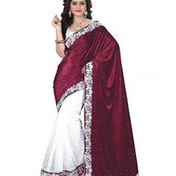 V-Art Womens Velvet & Net Saree MaroonVelvet_Maroon