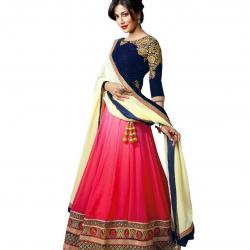 Sky Global Pink & Blue Georgette & Net Embroidered Semi-stitched Lehenga Choli