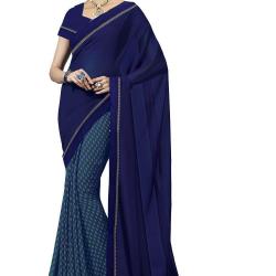 ISHIN Georgette Blue Printed Saree