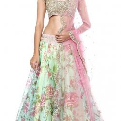 Shiroya Brothers Womens Embroidered Georgette & Net White & Pink Lehenga Choli