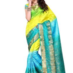 Mimosa Womens Traditional Art Silk Saree Kanchipuram Ikkat Style, Color :Multy