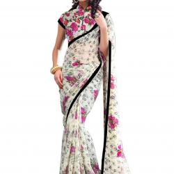 Trendz Georgette Offwhite SareeTZ_Pink Flower