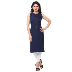 ZIYAA Blue Colored Sleeveless And Round Neck Faux Crepe Kurti