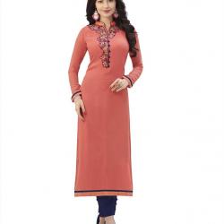 Kvsfab Peach Pure Georgette Stitched Embroidered Kurti