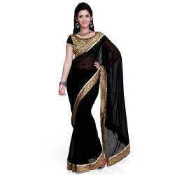 Janasya Womens Chiffon Saree JNE0697_Black