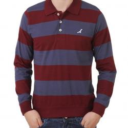 American Crew Mens Polo Full Sleeves Stripes T-Shirt Navy Blue & Burgundy