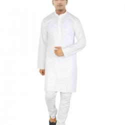 JBN Creation Men Cotton White Kurta Pyajama