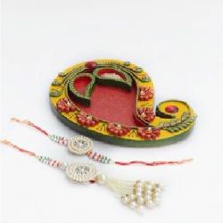 ECraftIndia For Bhaiya/Bhabhi With Papier-Mache Pooja Thali & Roli-Tikka Design Thread Rakhi