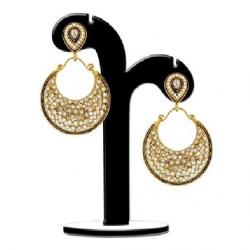 Spargz Ethnic Pearl Polki Earring Diamond, Pearl Brass Chandbali Earring