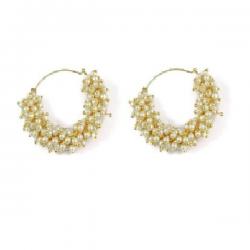 La Amber Ivory Pearl Brass Hoop Earring