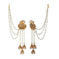 Tatva Exclusive American Diamond Based Designer Earrings With Kan Chain Alloy Jhumki Earring