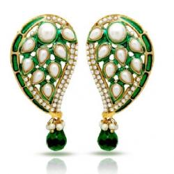 Donna Green Leafy Meena Crystal Alloy Drop Earring