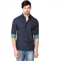 Peter England Mens Printed Casual Dark Blue Shirt