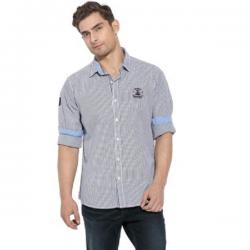 Mufti Mens Striped Casual Dark Blue Shirt