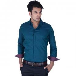 Integriti Mens Solid Casual Dark Green Shirt