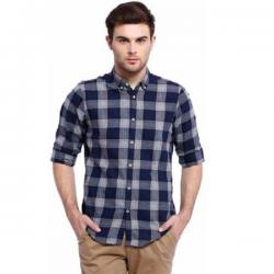 Livastar Mens Checkered Casual Blue, White Shirt